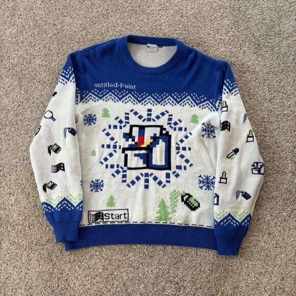 Microsoft Sweater Mens XXXL White Blue Windows MS Paint Ugly Christmas 2020 Y2K - Picture 1 of 5